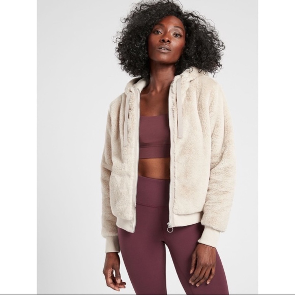 Athleta Ritual Faux Fur zip up‎ jacket with hood Size Medium